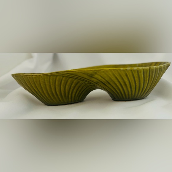 Vintage California Pottery Nut Candy Dish Bowl Oval Green Ridges MCM T211 14.5”L - Picture 7 of 7